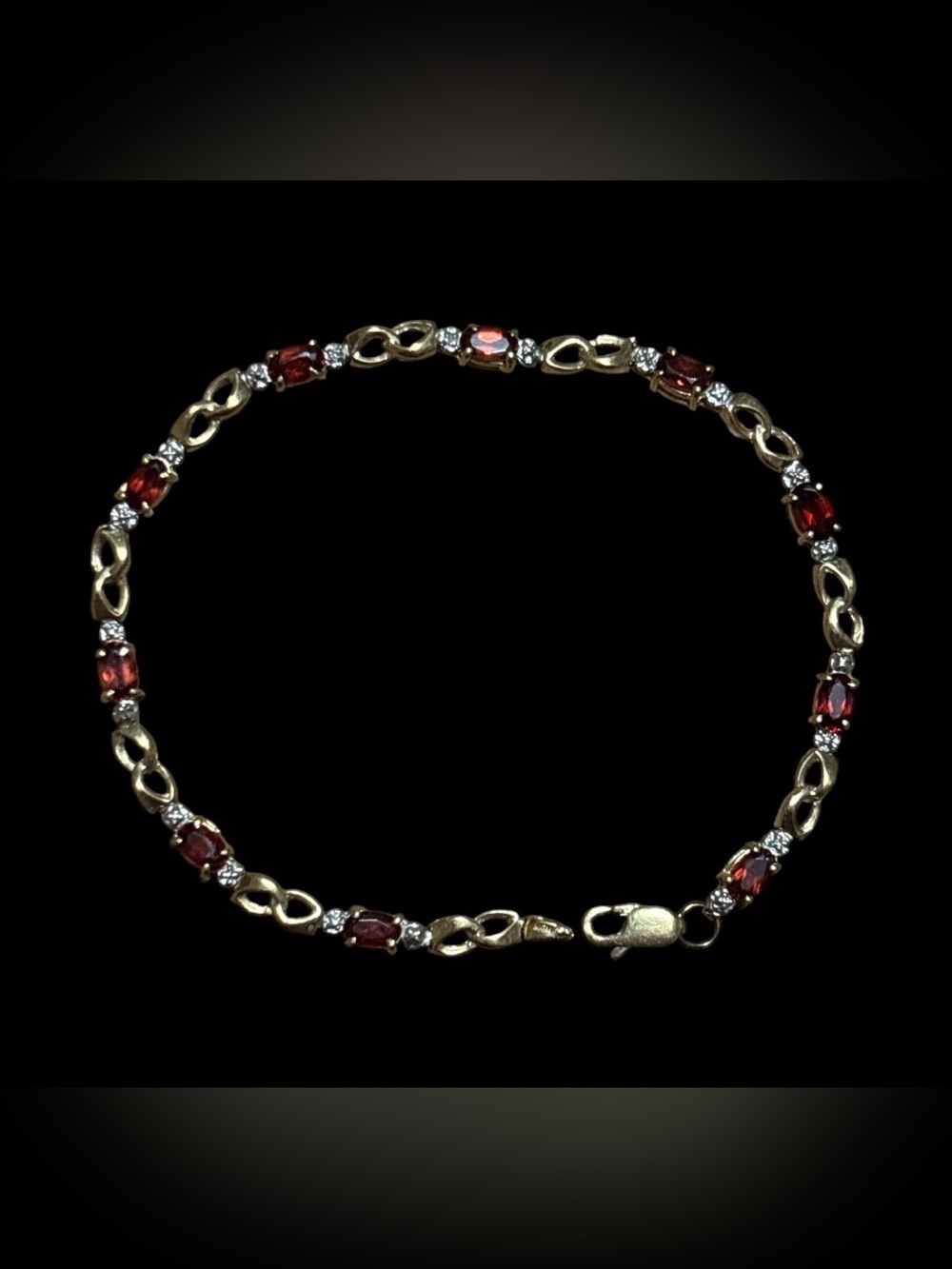 10k Gold Red Garnet Link Bracelet with Tiny Diamond Accents